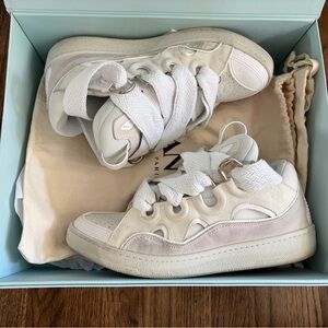 Lanvin White Leather Curb Sneakers